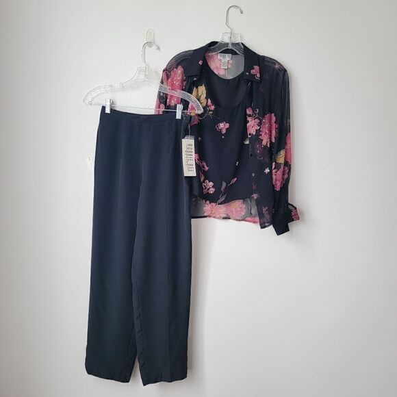 VINTAGE ROBBIE BEE 100% Silk 3 Pieces Set Pants Size 4 Petite - Picture 1 of 13